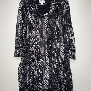 Signature by Robbie Bee Womens Black White Print Cowl Neck Size 1X Sweater Dress